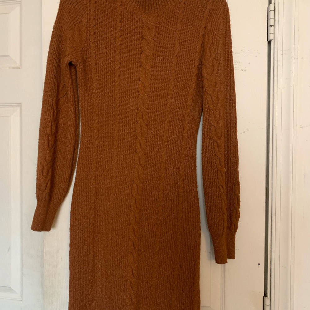 Pink Rose Cable Knit Long Sleeve Dress in Rusty Orange